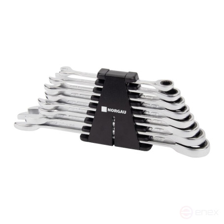 Набор гаечных комбинированных ключей NORGAU Industrial c трещоткой NWS7R-008, 8 предметов в пластиковом держателе