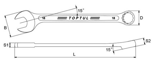 Ключ комбинированный усиленный 15 мм TOPTUL AAEW1515