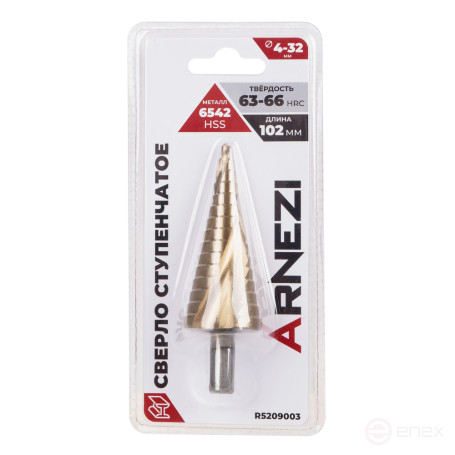 Сверло ступенчатое 4-32мм, HSS, трехгранный хвостовик Arnezi R5209003