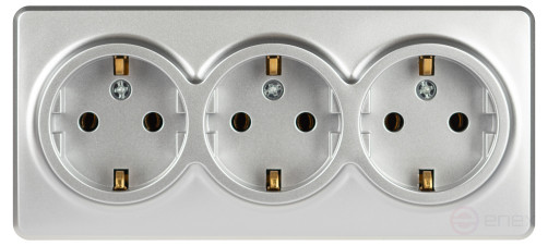 Розетка ЭРА Эксперт 11-2208-03 тройная с заземлением 3х2P+E Schuko IP20 16A-250В ОУ алюминий