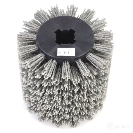 Щетка Д100*100*19,5+4 паза ворс полимер-абразив P60 по дереву для щеточных шлиф машин с валом Д19+4 (1-201)