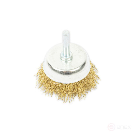 Щетка для дрели чашка 50 мм, со шпилькой, латунированная проволока d=0.3мм, 4500 об/мин ARNEZI R8041150