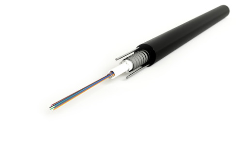 FO-SRA-OUT-62-16- PE-BK Fiber optic cable 62.5/125 (OM1) multimode, 16 fibers, single loose tube, gel-filled, with power elements, armored with corrugated steel tape, for external laying, PE, -50°C - +70°C, black