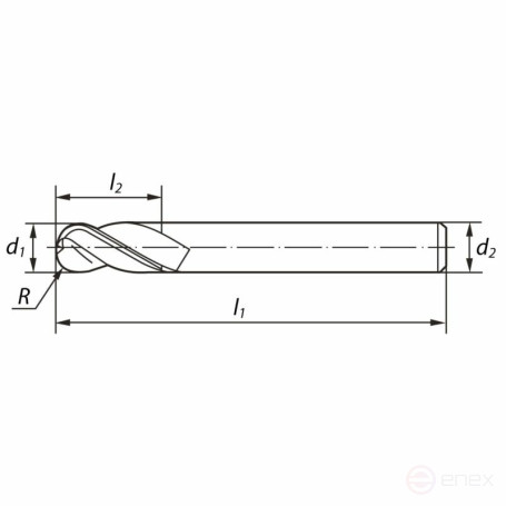 End mill NORGAU Industrial spherical 8 mm, Z2, VHM/AlCrSiN