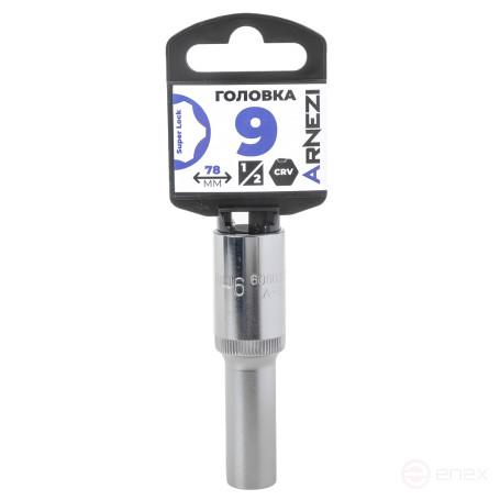 Головка 1/2" Super Lock 9 мм L=78 мм удлиненная, на холдере Arnezi R0300909