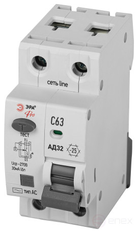 4.5kA Differential current circuit Breaker ERA PRO D32E2C63AC30P AD-32 Electronic 1P+N C63 30mA type AC 230V protection