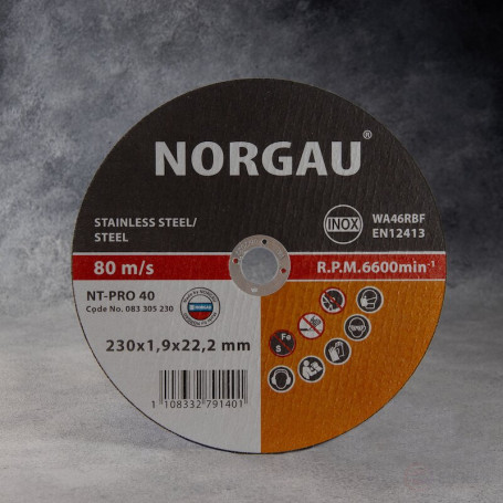 Круг отрезной NORGAU Industrial по стали и нержавеющей стали NT-PRO 40, 230х1.9х22.2 мм