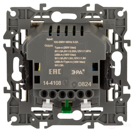 Розетка ЭРА Elegance 14-4108-04 2P+E 16A-250В со шторками с USB type-A+C 5В-3А шампань