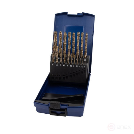 Set of NORGAU Industrial metal drills in a 1-10 mm case, 19 pieces, HSS-E
