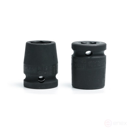 Set of hexagonal impact end heads NORGAU Industrial 1/2’, 5 pieces, N19K-005 in a plastic case