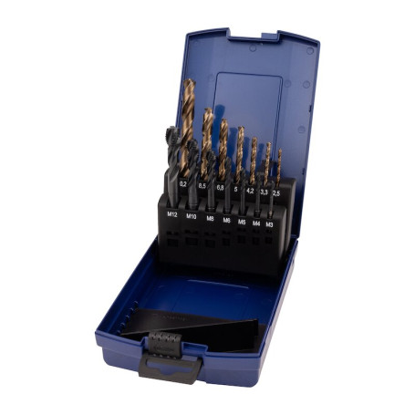 Набор машинных метчиков и сверл NORGAU Industrial М3-М12, 2.3-10.2 мм, HSS-E/VAP/HSS-E, 14 предметов