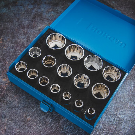 Set of twelve-sided socket heads 1/2”, inch dimensions NORGAU Industrial, ND1916-A5/16-1.1/4, 16 pieces