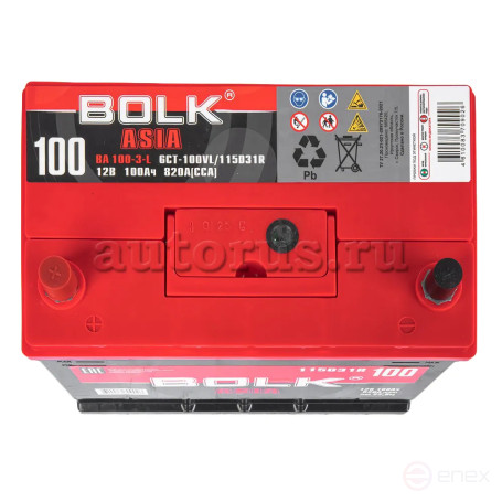 Аккумулятор BOLK ASIA 100 А/ч прямой L+ 306x175x225 D31 EN 820 А