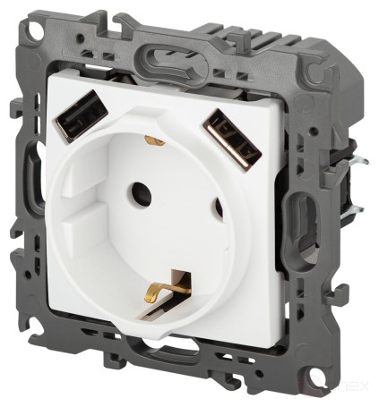 Розетка ЭРА Серия 12 12-4109-01М 2P+E 16A-250В штор. с 2xUSB 5В-3А белый матовый