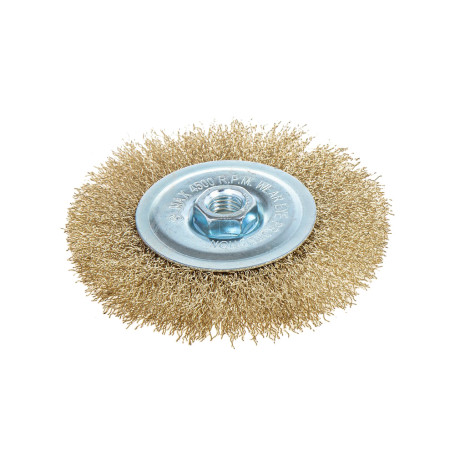 Щетка для УШМ плоская 125 мм, посадка M14, латунированная проволока d=0.3мм, 4500 об/мин ARNEZI R8043125