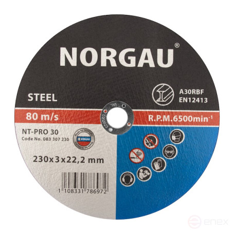 Круг отрезной по стали NORGAU Industrial NT-PRO 30, 230х3х22.2 мм