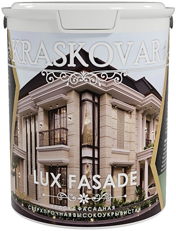 Краска фасадная Kraskovar LUX FASADE высокоукрывистая, сверхпрочная Белый 0.9 л.