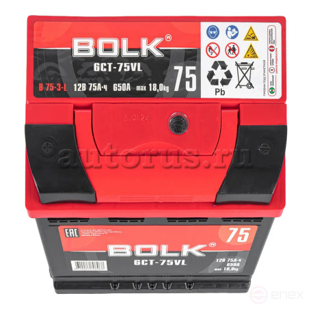 Аккумулятор BOLK Standart 75 А/ч прямой L+ 278x175x190 L3 EN 650 А
