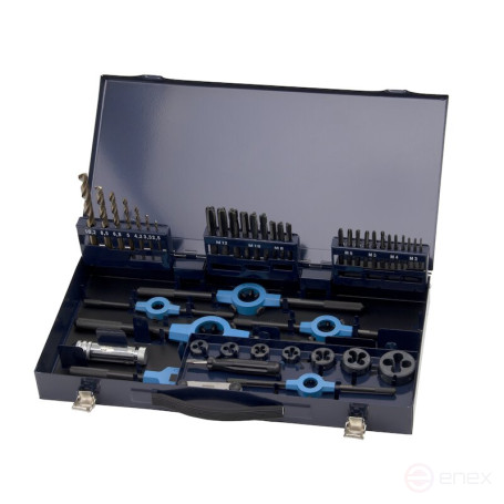 Set of hand taps and dies NORGAU Industrial M3-M12, HSS-E/VAP, 45 items