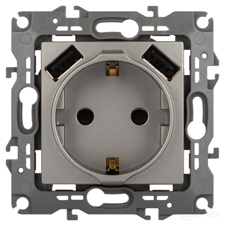 Розетка ЭРА Серия 12 12-4109-16 2P+E 16A-250В шторками с 2xUSB 5В-3А титан