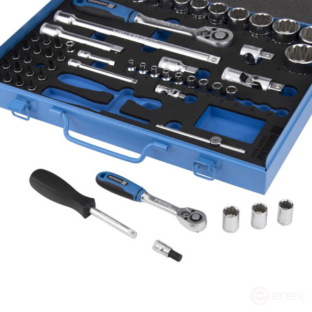 Set of twelve-sided end heads with accessories NORGAU Industrial 1/2 -1/4", 58 pieces, ND192058