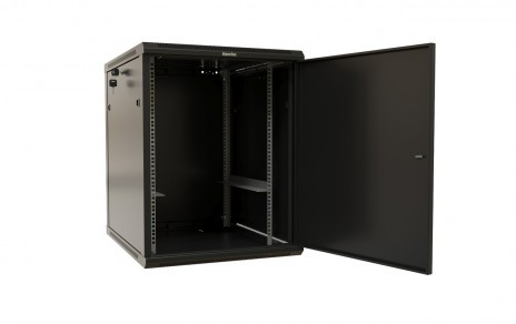 TWB-1868-SR-RAL9004 Wall cabinet 19-inch (19"), 18U, 908x600x800mm, metal front door with lock, two side panels, color black (RAL 9004) (disassembled)