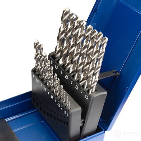 Set of NORGAU Industrial metal drills in a 1-10 mm case, 19 pieces, HSS