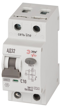 Automatic differential current switch 6kA ERA PRO D326E2C10A30 AD-32 electronic 1P+N C10 30mA type A