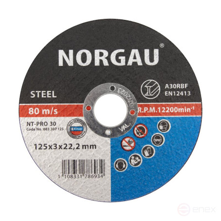 Круг отрезной по стали NORGAU Industrial NT-PRO 30, 125х3х22.2 мм