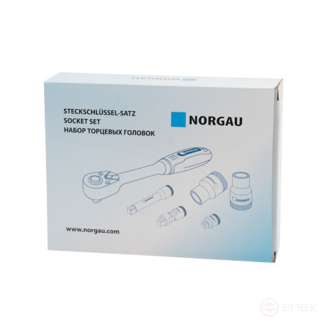 Набор двеннадцатигранных торцевых головок с аксессуарами NORGAU Industrial 1/4", 19 предметов, ND20 в металлическом ящике