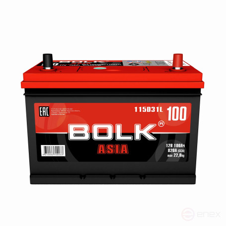 Аккумулятор BOLK ASIA 100 А/ч обратный R+ 306x175x225 D31 EN 820 А
