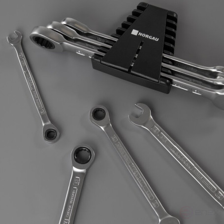 Набор гаечных комбинированных ключей NORGAU Industrial c трещоткой NWS7R-008, 8 предметов в пластиковом держателе