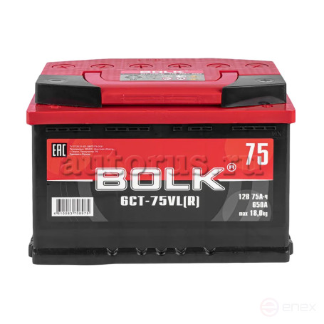 Аккумулятор BOLK Standart 75 А/ч обратный R+ 278x175x190 L3 EN 650 А