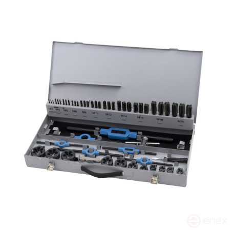 Set of hand taps and dies NORGAU Industrial M3-M20, HSS-E/VAP, 56 items