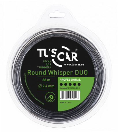 Леска для триммера TUSCAR Round Whisper DUO, Professional, 2.4mm*88m