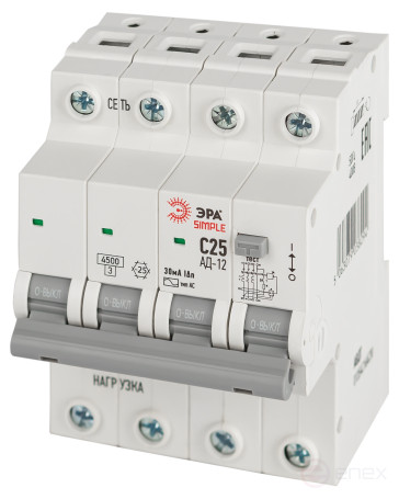 4.5kA ERA SIMPLE differential current circuit breaker D12E4C25AC30 AD-12 electronic 3P+N C25 30mA type AC