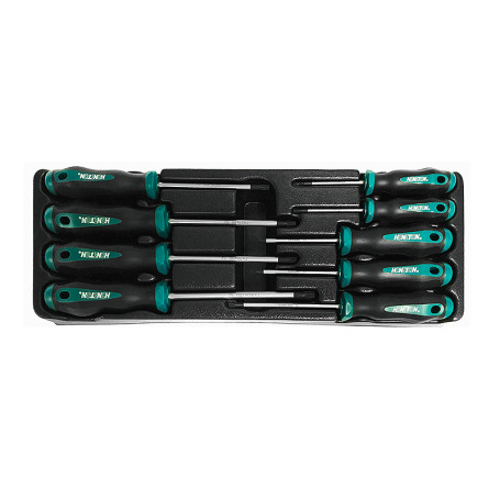 A set of TORX screwdrivers in a bed, 9 items