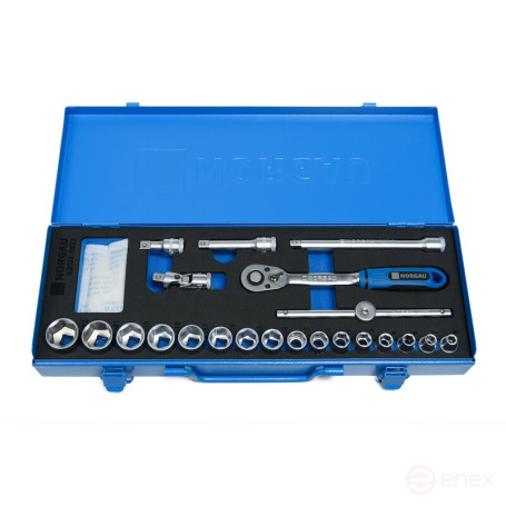 Набор шестигранных торцевых головок NORGAU Industrial с аксессуарами 3/8", 22 предмета, N3022-S622 в металлическом ящике
