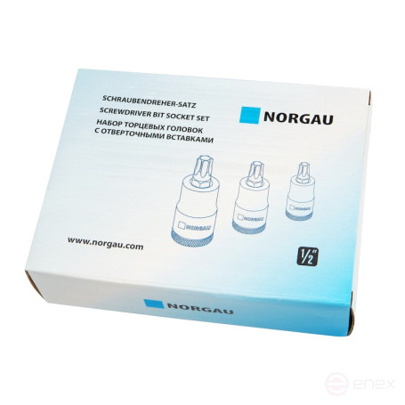 Set of end heads with inserts NORGAU Industrial TORX 1/2”, 9 pieces, NI199-T2060 in a metal box