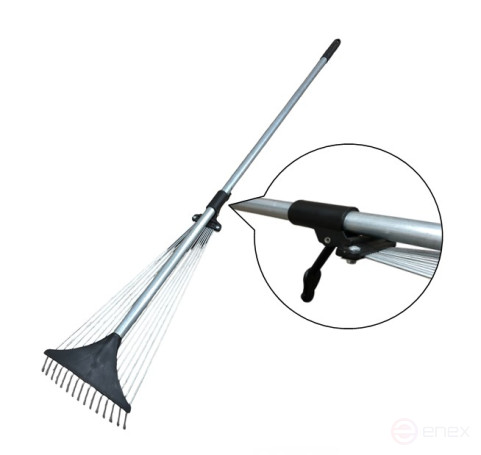 GREEN GARDEN 15-tooth sliding fan rake with Aluminum handle d22 1200mm on a plastic base, bar thickness 3mm