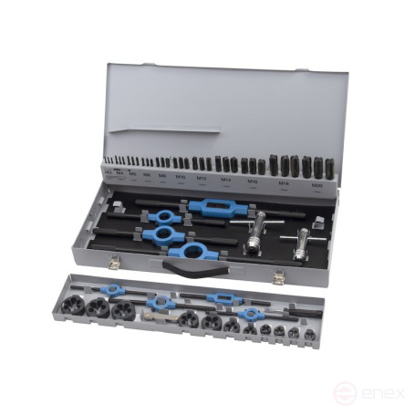 Set of hand taps and dies NORGAU Industrial M3-M20, HSS-E/VAP, 56 items