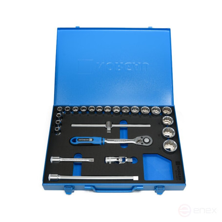 Набор двеннадцатигранных торцевых головок с аксессуарами NORGAU Industrial 1/2", 24 предмета, ND19 в металлическом ящике