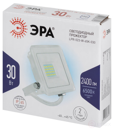 Прожектор светодиодный уличный ЭРА LPR-023-W-65K-030 30Вт 6500K IP65 гарантия 2 года белый
