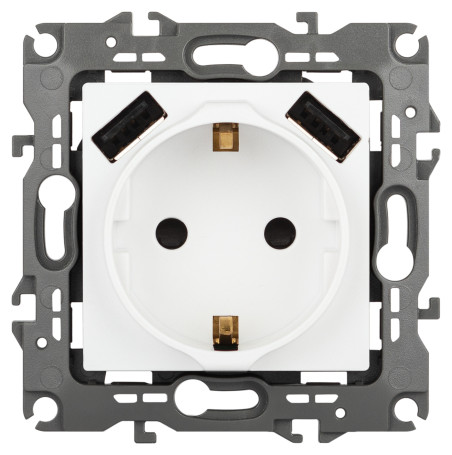 Розетка ЭРА Серия 12 12-4109-01М 2P+E 16A-250В штор. с 2xUSB 5В-3А белый матовый