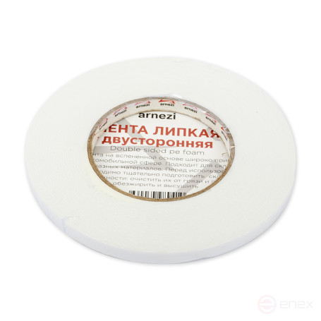 Double-sided adhesive tape 9 mm x 10 m on a foam base, white ARNEZI R8030202