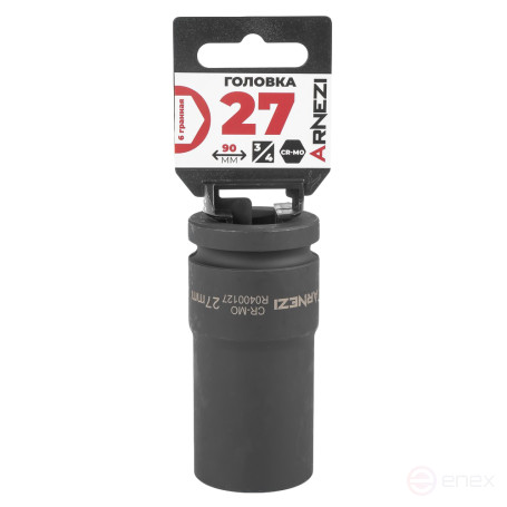 Головка ударная 3/4" 6-гр. 27 мм Cr-Mo удлиненная, на холдере ARNEZI R0400127