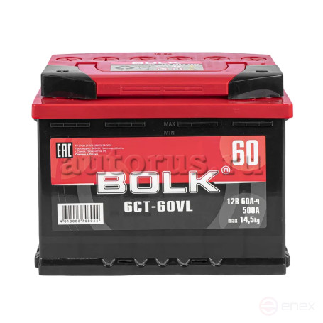 Аккумулятор BOLK Standart 60 А/ч прямой L+ 242x175x190 L2 EN 500 А
