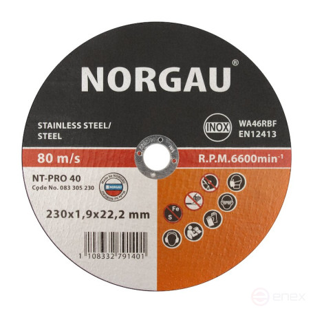 Круг отрезной NORGAU Industrial по стали и нержавеющей стали NT-PRO 40, 230х1.9х22.2 мм