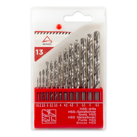 A set of metal drills 13 pcs. (d 1.5, 2, 2.5, 3, 3.2, 3.5, 4, 4.5, 4.8, 5, 5.5, 6, 6.5 mm) ARNEZI R5203013