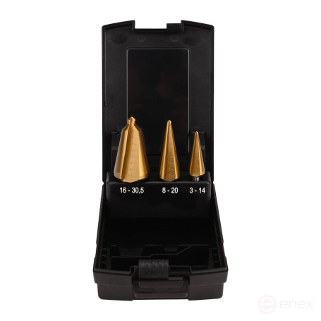 Набор конических сверл NORGAU industrial по металлу 3-30.5 мм, HSS/TIN, 3 предмета